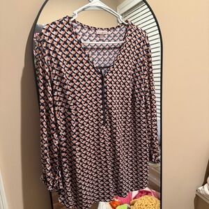 Roz & Ali Navy and Pink Geometric V-Neck Tunic